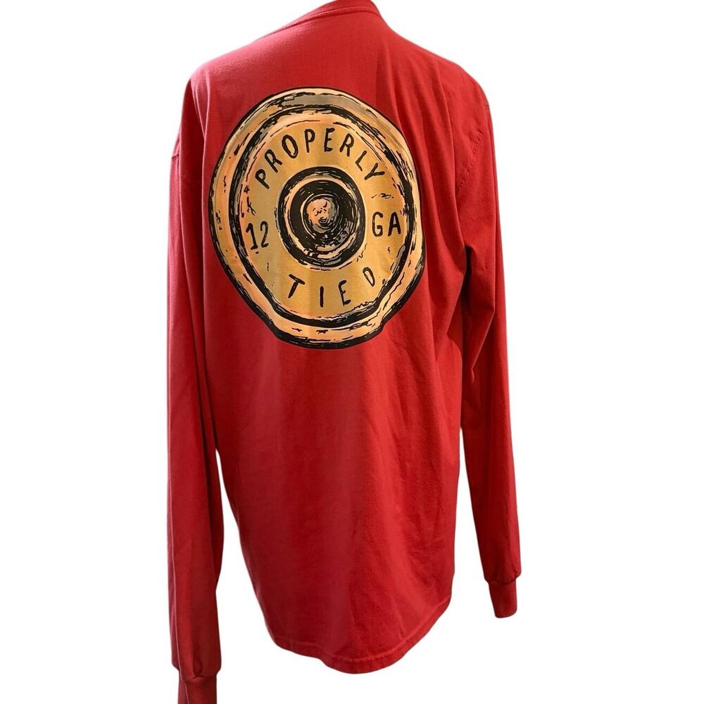 Properly Tied 12 Gauge Shotgun Shell Red Long Sleeve Pocket Tee, Men's Large